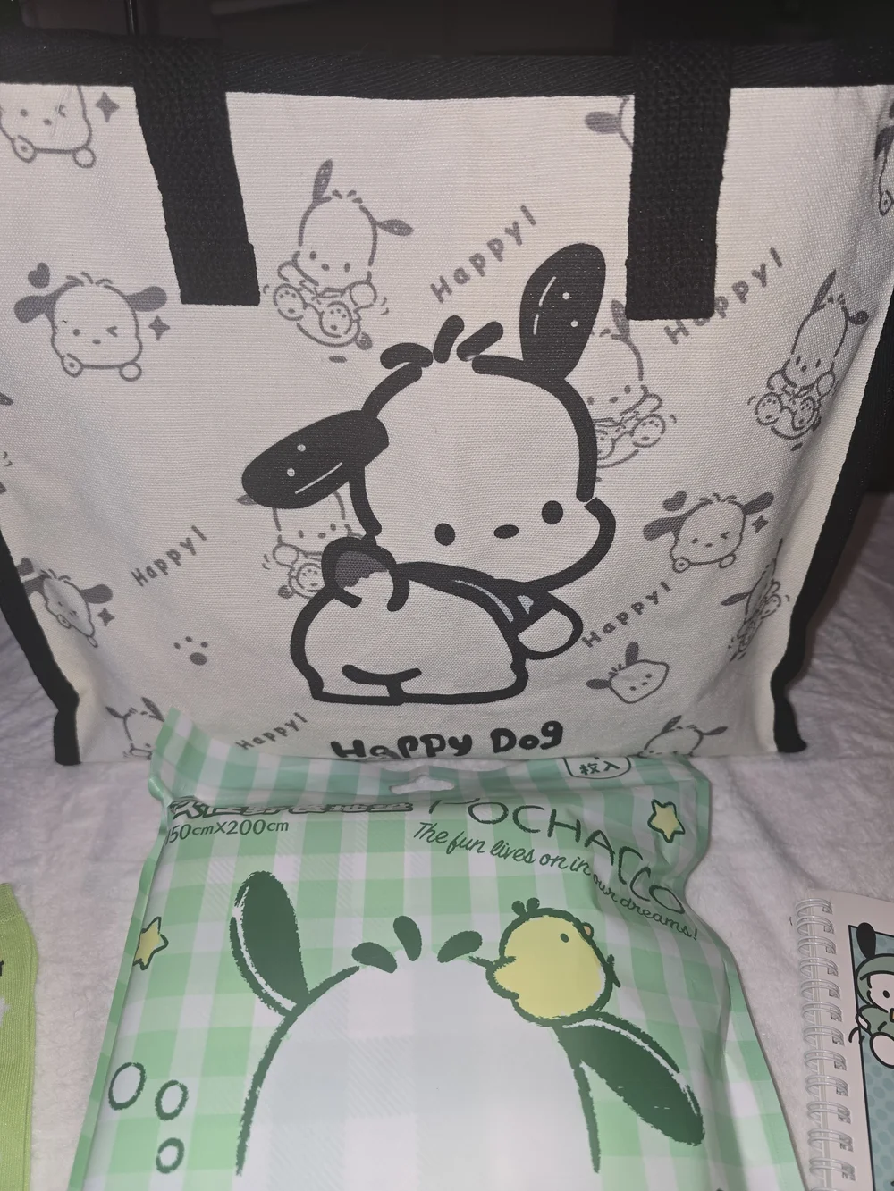 Sanrio Pochacco 8-Pc Mega Bundle! NEW Tablecloth Tote Bag Socks Journal Jewelry